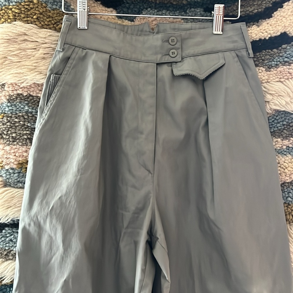 BRAUN  Trousers Baggy High-Rise Corduroy Fold-Over Hem & Details Green Women 6